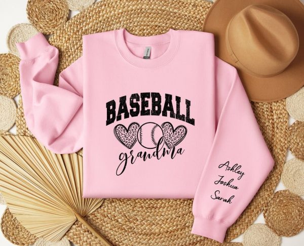 Custom Baseball Grandma Sweatshirt with Name on Sleeve Personalized Grammy Sweater Game Day Shirt Crewneck or Hoodie Mothers Day Gift 1