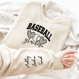 Custom Baseball Grandma Sweatshirt with Name on Sleeve, Personalized Grammy Sweater, Game Day Shirt, Crewneck, Mothers Day Gift