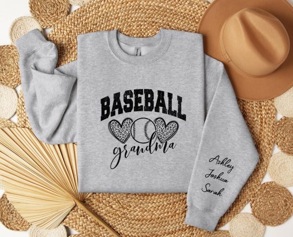 Custom Baseball Grandma Sweatshirt with Name on Sleeve Personalized Grammy Sweater Game Day Shirt Crewneck or Hoodie Mothers Day Gift 3