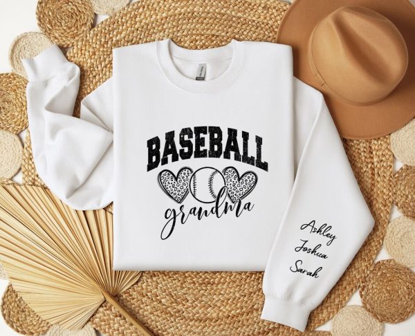 Custom Baseball Grandma Sweatshirt with Name on Sleeve Personalized Grammy Sweater Game Day Shirt Crewneck or Hoodie Mothers Day Gift 4
