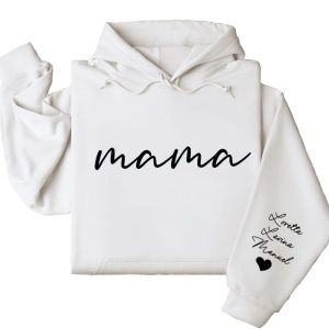 Custom Mama Sweatshirt with Kids Name on Sleeve Personalized Mom Sweatshirt Minimalist Momma Sweater Mothers Day Gift for Mom Hoodie and Sweater T shirt Cotton Menswear Polyester Tops 1