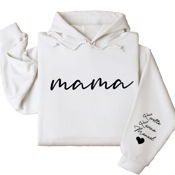 Custom Mama Sweatshirt with Kids Name on Sleeve Personalized Mom Sweatshirt Minimalist Momma Sweater Mothers Day Gift for Mom Hoodie and Sweater T shirt Cotton Menswear Polyester Tops 1
