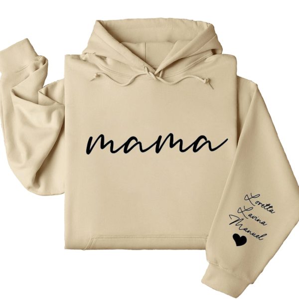 Custom Mama Sweatshirt with Kids Name on Sleeve Personalized Mom Sweatshirt Minimalist Momma Sweater Mothers Day Gift for Mom Hoodie and Sweater T shirt Cotton Menswear Polyester Tops 2