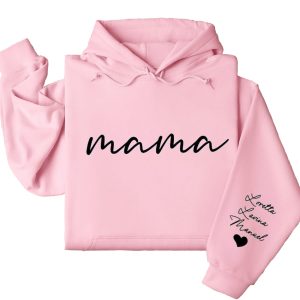 Custom Mama Hoodie with Kids Name on Sleeve, Personalized Mom Hoodie, Minimalist Momma, Mothers Day Gift for Mom