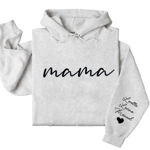Custom Mama Sweatshirt with Kids Name on Sleeve Personalized Mom Sweatshirt Minimalist Momma Sweater Mothers Day Gift for Mom Hoodie and Sweater T shirt Cotton Menswear Polyester Tops 4