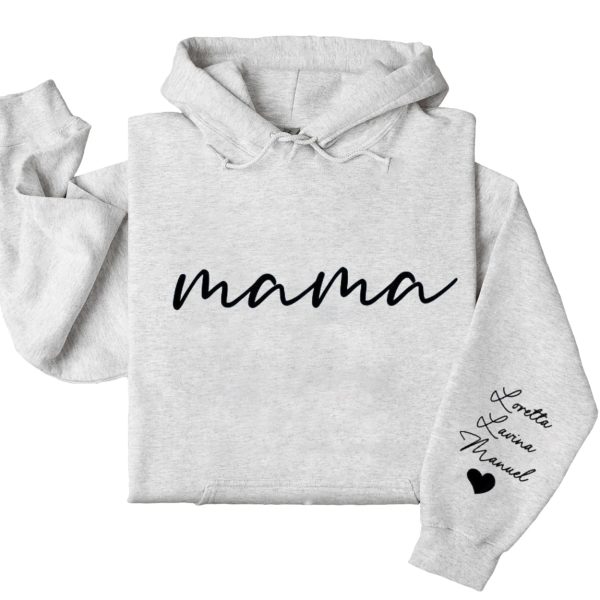 Custom Mama Sweatshirt with Kids Name on Sleeve Personalized Mom Sweatshirt Minimalist Momma Sweater Mothers Day Gift for Mom Hoodie and Sweater T shirt Cotton Menswear Polyester Tops 4