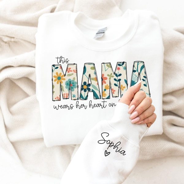 Custom Sweatshirt for Nana Christmas Gift for Nana I Wear My Heart On My Sleeve Nana Sweatshirt with Grandkids Name on Sleeve Nana Gift