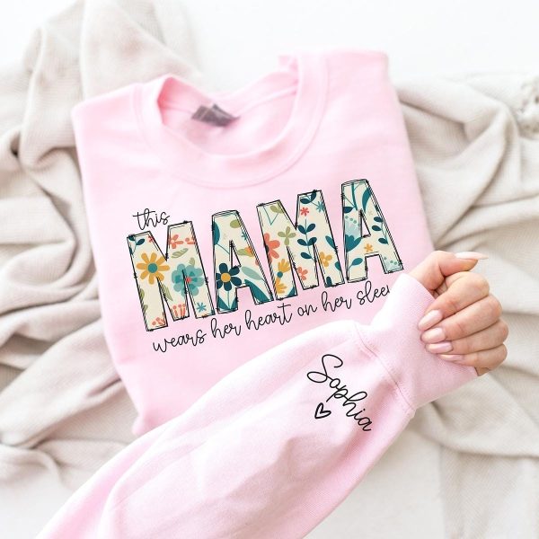 Custom Sweatshirt for Nana Christmas Gift for Nana I Wear My Heart On My Sleeve Nana Sweatshirt with Grandkids Name on Sleeve Nana Gift1