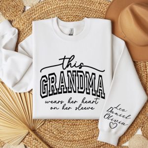 Custom This Grandma Wears Her Heart On Her Sleeve Sweatshirt Shirt with Names On Sleeve Mommy Heart Hoodie Mothers Day Gift 1