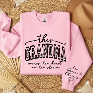 Custom This Grandma Wears Her Heart On Her Sleeve Sweatshirt Shirt with Names On Sleeve Mommy Heart Hoodie Mothers Day Gift 2