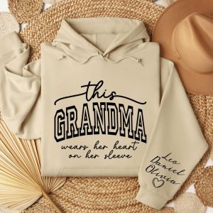 Custom This Grandma Wears Her Heart On Her Sleeve Sweatshirt Shirt with Names On Sleeve Mommy Heart Hoodie Mothers Day Gift 3