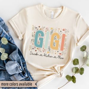 Personalized Gigi Shirt with Grandkids' Names - Wildflowers Design - Custom Grandma T-Shirt - Mother's Day Gigi Gift