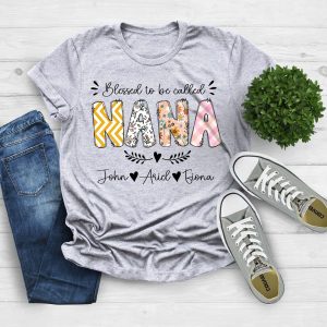 Personalized Grandma Shirt - Blessed to Be Called Nana with Kids' Art & Flower - Custom First Time Grandma T-Shirt