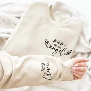 Custom Sweatshirt for Mom, Mother's Day Gift for Mama, Mom Of An Angel, Mama Sweatshirt with Kids Name on Sleeve