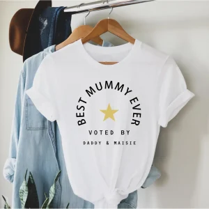 Best Mummy ever voted by add kids names - Custom mum T Shirt, Mothers Day Gift