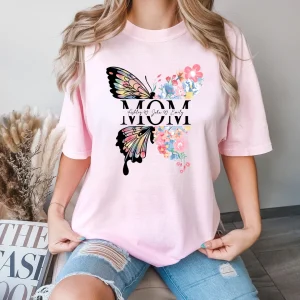 Custom Mom Shirt, Flower Lover Mama Shirt, Personalized Nature Lover Mom Tee, Mothers Day Gift, Butterfly T-Shirt Gift