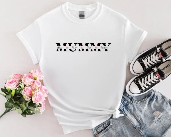 Custom Mummy Tshirt with Kids Names Mothers Day Gift Mama Birthday Gift Personalised Mummy Tshirt