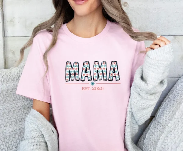 Floral Mama Shirt Mothers Day Tshirt New Mama Tee Doodle Letters Mama Personalised Mum T shirt 2