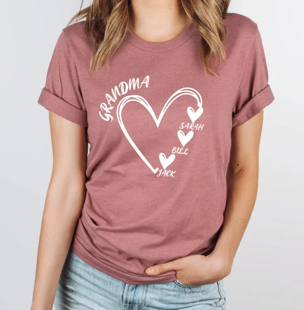 Mama Shirt Personalised Shirt Mum T Shirt Custom Grandma Tee Heart Tshirt New Grandma Gift 1