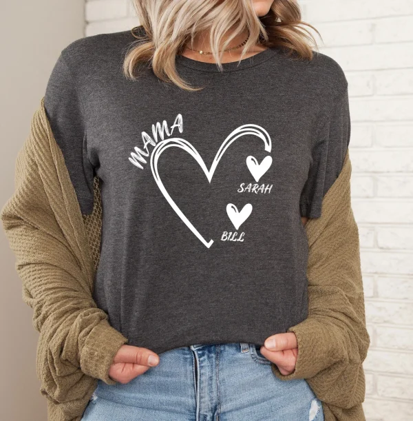 Mama Shirt Personalised Shirt Mum T Shirt Custom Grandma Tee Heart Tshirt New Grandma Gift 2