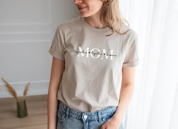Personalised MOM t shirt MAMA organic t shirt with childrens names 2