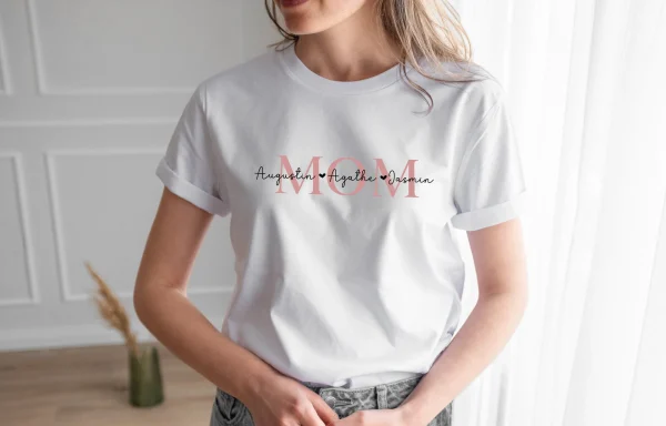 Personalised MOM t shirt MAMA organic t shirt with childrens names Baby shower Mothers day 1