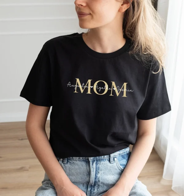 Personalised MOM t shirt MAMA organic t shirt with childrens names Baby shower Mothers day