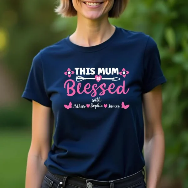 Personalised Womens Blessed Mothers Day T Shirt Top Funny Mama Mom Cute Gift Idea 3