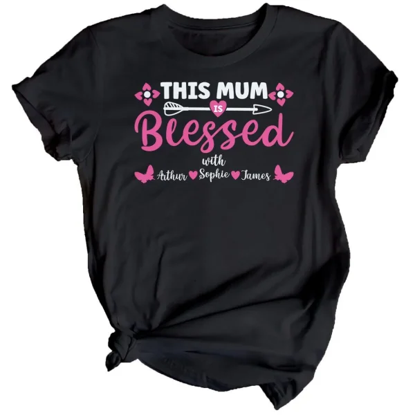 Personalised Womens Blessed Mothers Day T Shirt Top Funny Mama Mom Cute Gift Idea