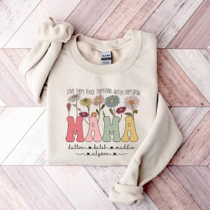 Retro Mama Mother's Day Sweatshirt, Custom Mama Shirt With Kids Names, Wildflowers Mama Shirt