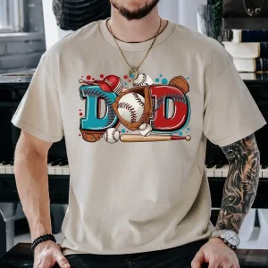 Dad Baseball Shirt ? Funny Sports Dad Tee with Glove, Bat & Ball ? Game Day Outfit