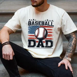 Baseball Dad USA Flag Shirt ? Vintage Patriotic Gift for Baseball Lovers