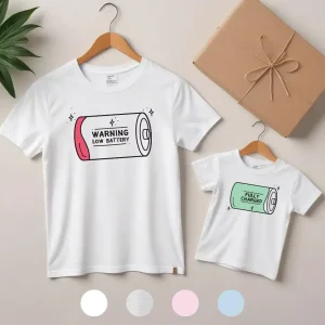 Battery Family T-Shirts, Low Battery Full Battery, Mommy And Me Shirt, Dad And Son Shirt, The Best Family Matching Gift
