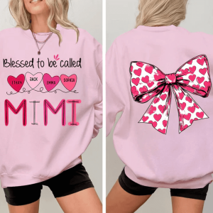 Blessed To Be Called Mimi Heart Bow - Personalized Sweatshirt With Design - Meaningful Gifts For Grandma, Mom, Wife