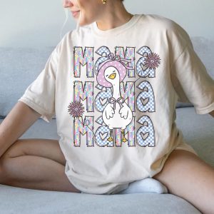 Brushstroke Mama Goose Shirt, Trendy Floral Mama Goose T-Shirt, Retro Checkered Mama Tee T-Shirt ? The Best Mother 's Day Gift