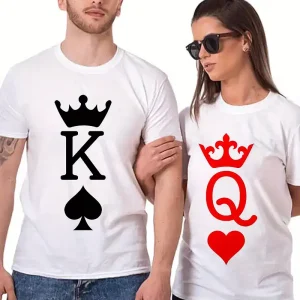 Couple Front Print T-shirt Graphic Tee Summer Casual Tee Streetwear Top For Boyfriend Girlfriend, The Best Family Holiday Gift