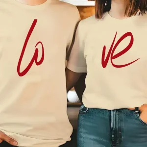 Couple Matching T-Shirt With Love Print Design For Summer, Father's Day T-Shirt, The Best Family Matching Gift