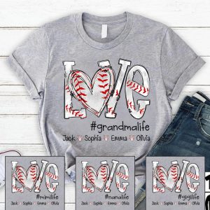 Custom Baseball Grandma T-Shirt, Personalized Baseball Grandma Tee Shirt, Baseball Mimi Shirt With Kid Names, Gift for Lover Baseball