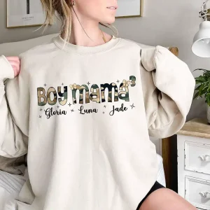Custom Boy Mama Camo, Camo Coquette Bow T-Shirt, Boy Mom Name Kids Tee, The Best Mother's Day Gift