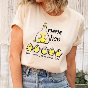 Custom Chicken Mom T-Shirt With Kids Names, Mama Hen Personalized Mom, Mother's Day Shirt, Custom Kid's Names Mom Shirt, Gift For Mom
