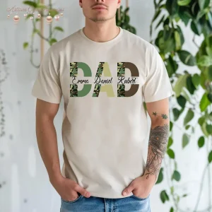 Custom Dad Shirt with Kids' Names, Camo Print Personalized Father's Day Gift, Hunting Shirt for Dad, The Best Father's Day Gift