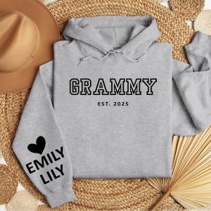 Custom Grammy Hoodie with Grandkids Names on Sleeve , Gift For Grammy - The Best Mother's Day Gift