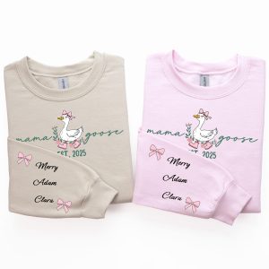 Custom Mama Goose SweatPersonalized Est Goose Mama ShirtMothers Day ShirtMom Kids Name On SleeveBirthday Gift for Mom 2