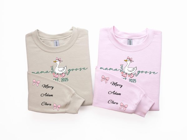 Custom Mama Goose SweatPersonalized Est Goose Mama ShirtMothers Day ShirtMom Kids Name On SleeveBirthday Gift for Mom 2 scaled