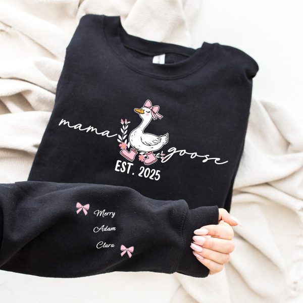 Custom Mama Goose SweatPersonalized Est Goose Mama ShirtMothers Day ShirtMom Kids Name On SleeveBirthday Gift for Mom 3 scaled