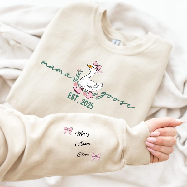 Custom Mama Goose SweatPersonalized Est Goose Mama ShirtMothers Day ShirtMom Kids Name On SleeveBirthday Gift for Mom 4 scaled