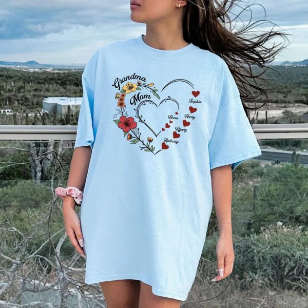 Custom Mama Shirt Personalized Mom Shirt Mom Heart Shirt Shirt with Kids Names Mothers Day Gift Gift for Mothers Day Mama Graphic Tee 1 1