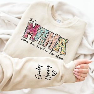 Custom Mama Shirt, Heart on Sleeve, Personalized Gift for Mom