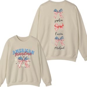 Custom Mom Sweatshirt American Mama Hoodie Coquette Ribbon Tee USA Flag Bow Hoodie Kids Names Tee July 4th 2 Sided Tee Mothers Day Tee 2 1
