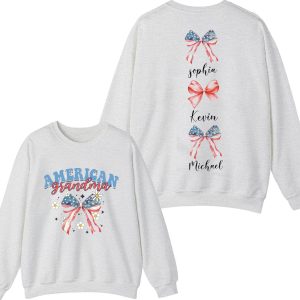 Custom Mom Sweatshirt, American Mama, Coquette Ribbon Tee, USA Flag Bow, Kids Names Tee - The Best Mother's Day Gift